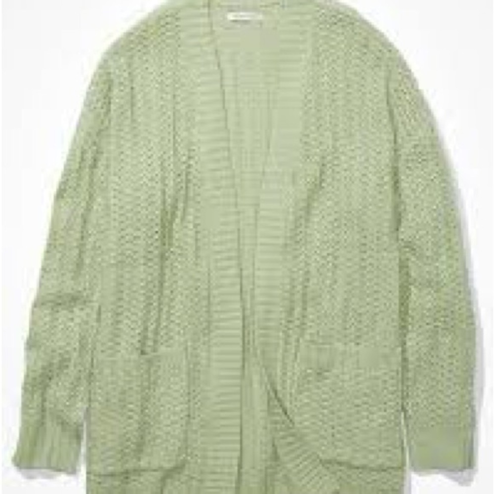 American Eagle Outfitters Light Green Knit Long Open Cardigan Pastel Green - Picture 7 of 7